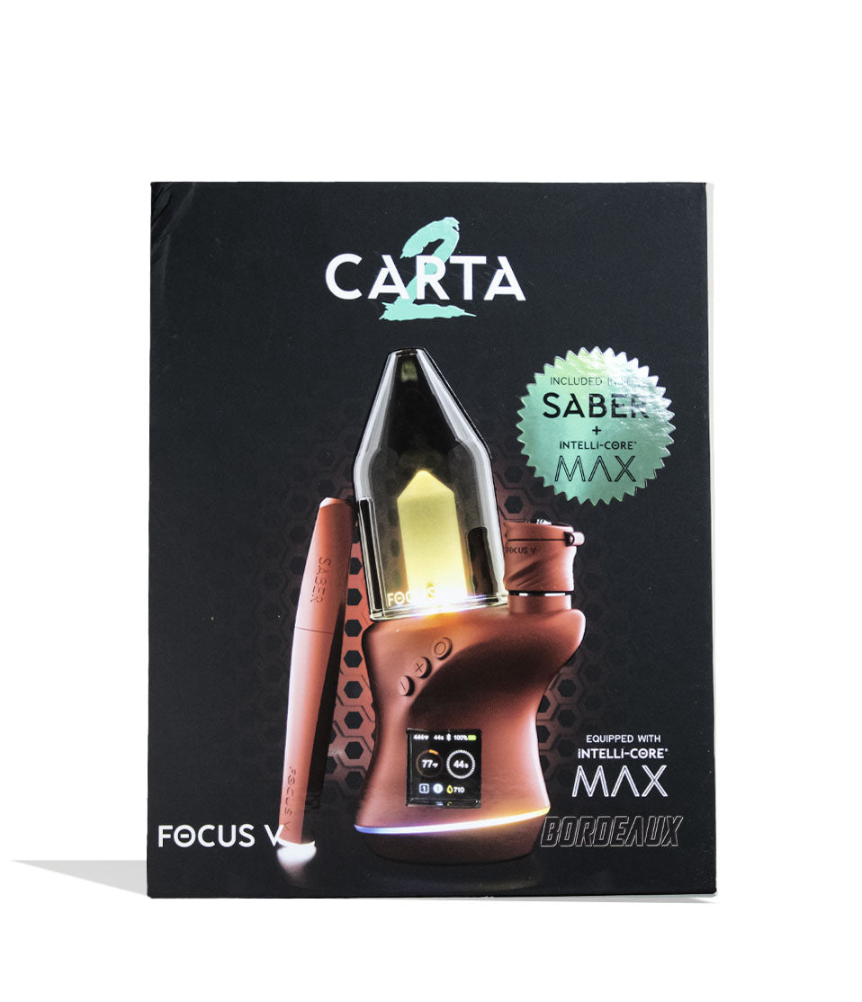 Bordeaux Focus V Carta 2 Electronic Dab Rig and Saber Hot Knife Deluxe Kit Packaging Front View on White Background