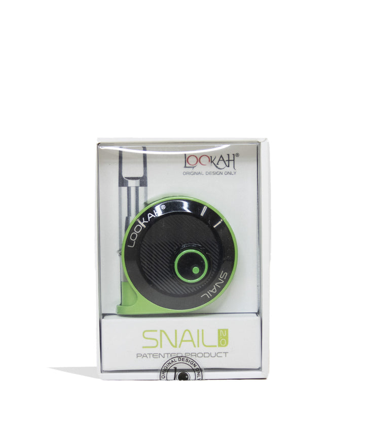 Green Lookah Snail Cartridge Vaporizer Packaging Front View on White Background