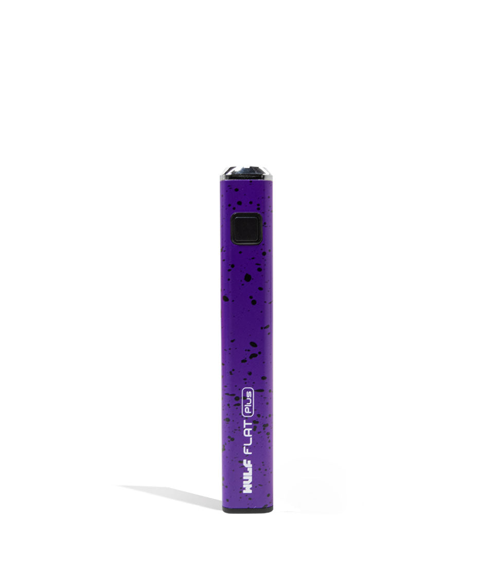 Purple Black Spatter Wulf Mods Flat Plus Cartridge Battery Front View on White Background