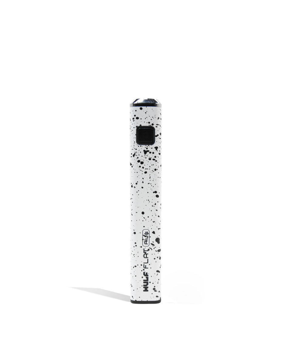 White Black Spatter Wulf Mods Flat Plus Cartridge Battery Front View on White Background