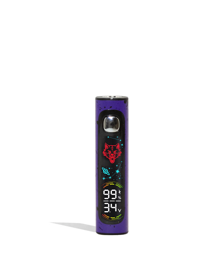 Purple Black Spatter Wulf Mods Pro Digit Variable Voltage Battery Front View on White Background