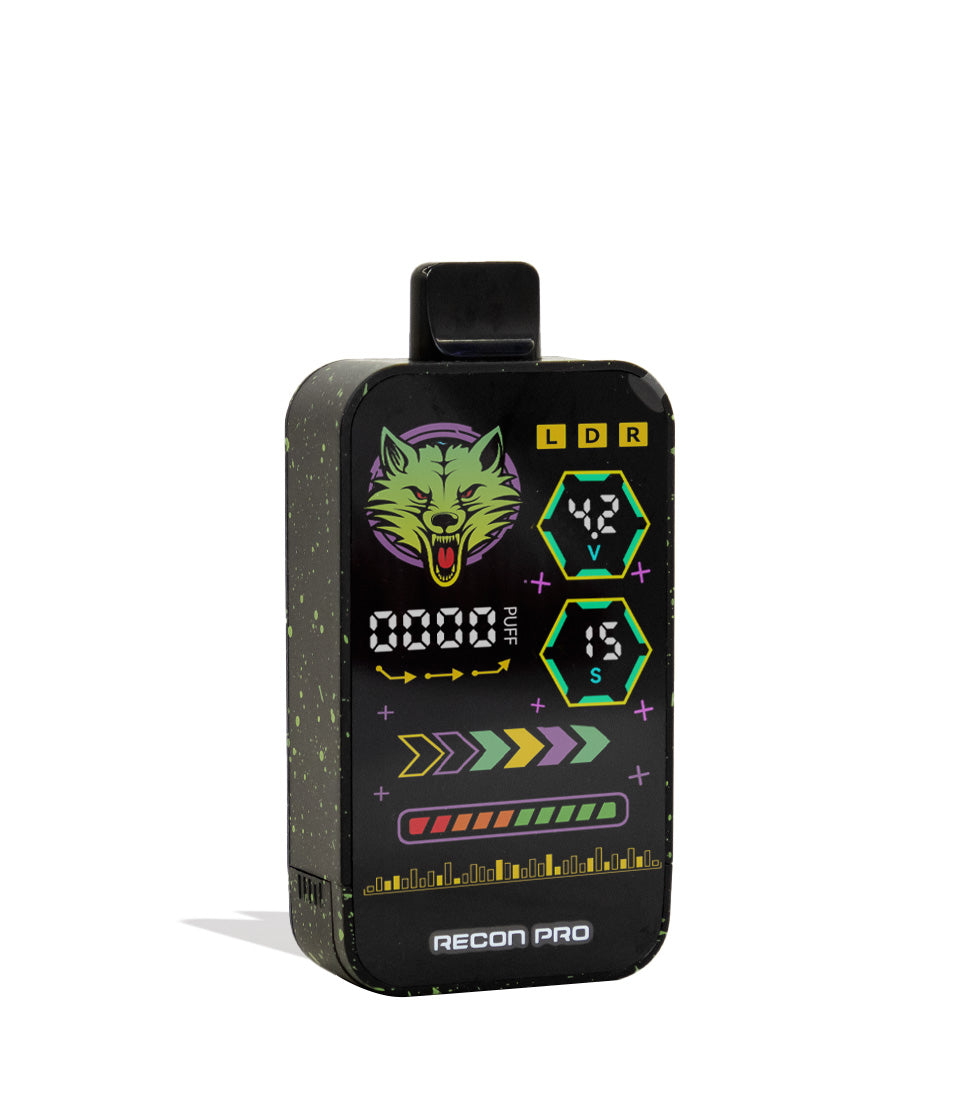 Black Green Spatter Wulf Mods Recon Pro Dual 510 Voltage Battery Angle View on White Background