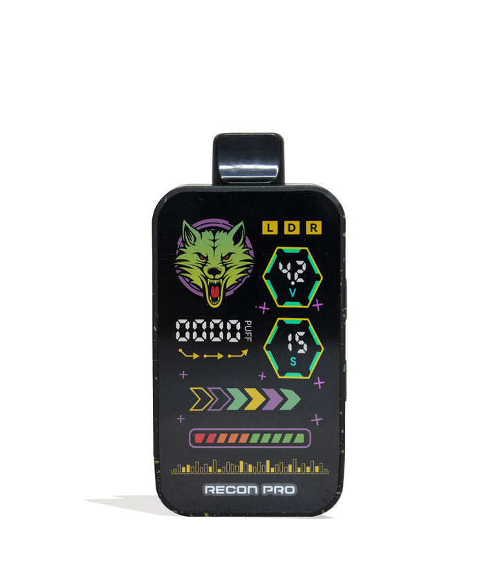 Black Green Spatter Wulf Mods Recon Pro Dual 510 Voltage Battery Front View on White Background