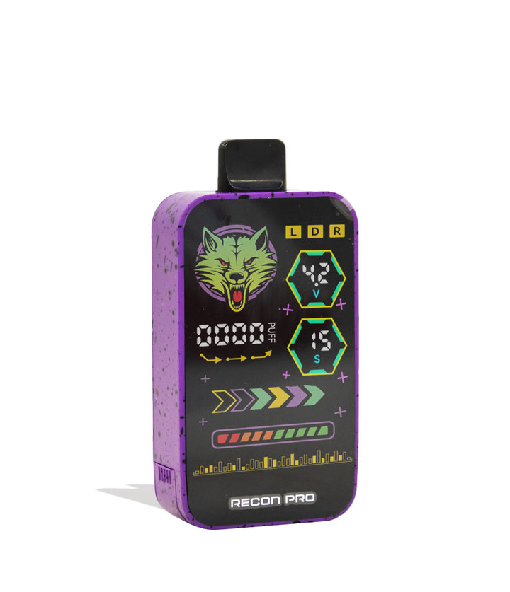 Purple Black Spatter Wulf Mods Recon Pro Dual 510 Voltage Battery Angle View on White Background