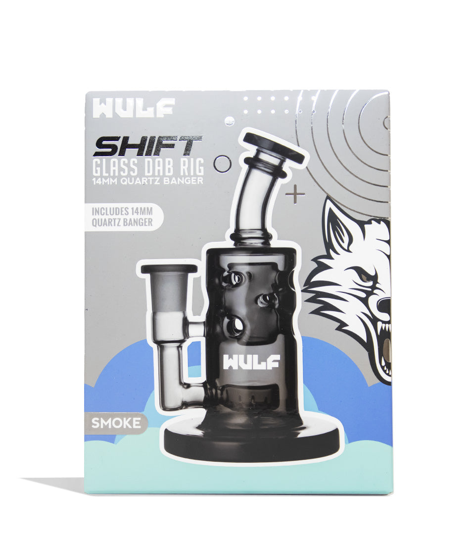 Smoke Wulf Mods Shift 14mm Dab Rig with Quartz Banger Packaging Front View on White Background