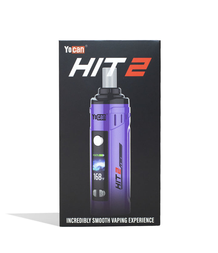 Purple Yocan HIT 2 Dry Herb Vaporizer Packaging Front View on White Background